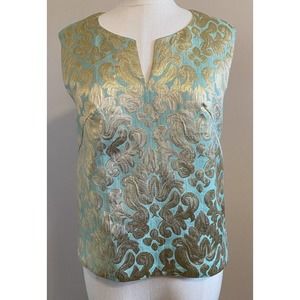J Crew SZ 4 gilded jacquard brocade top mint green & gold NWT